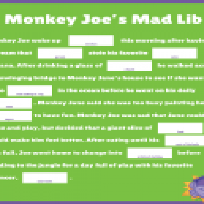 Coloring sheet - Monkey Joe's Mad Lib