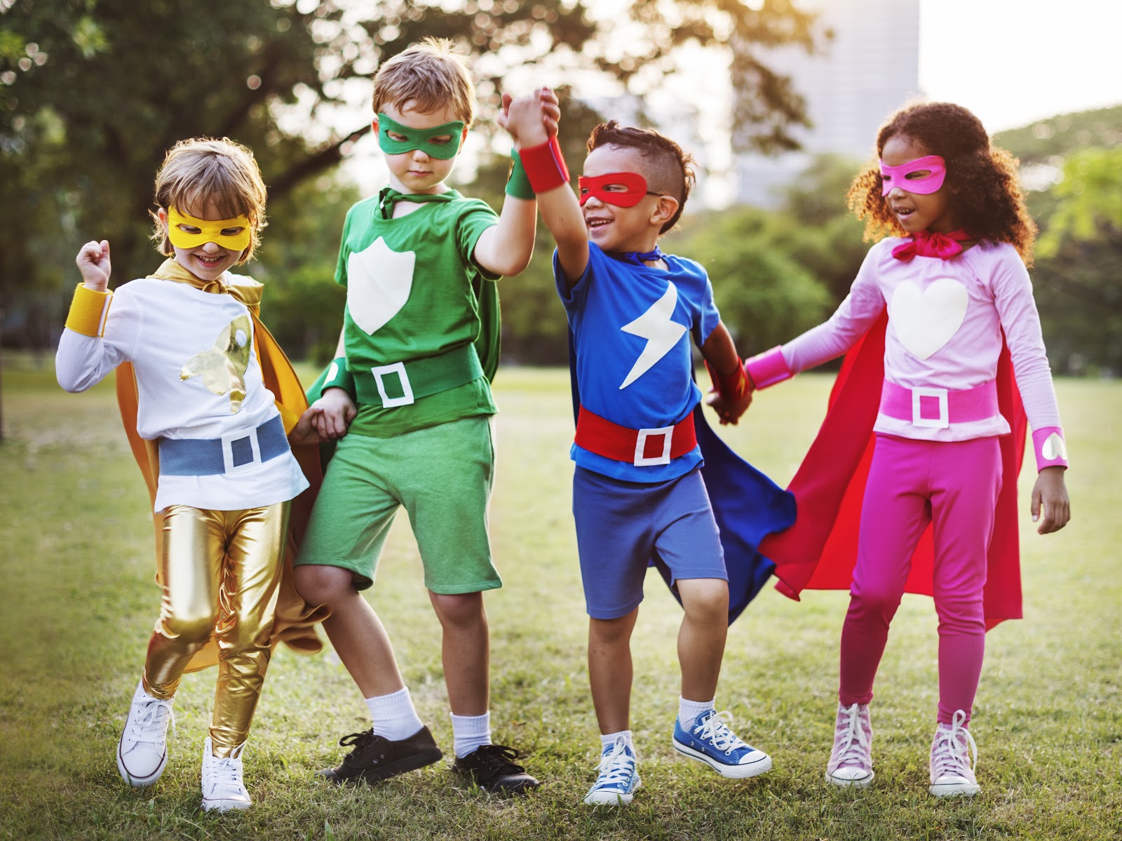superhero birthday party kids dressed as heroes