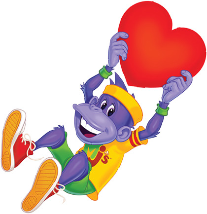 Monkey Joe holding a heart